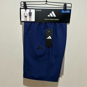 NWT Adidas Youth 2-Pack Set of Casual Athletic Shorts - Blue & Tan Boy’s Large